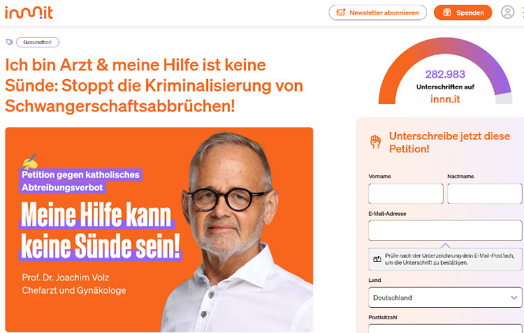 Prof. Dr. Joachim Volz hat eine Petition gestartet, die bis Mitte August 2025 über eine Viertelmillion Menschen unterzeichnet hatten. (Screenshot)